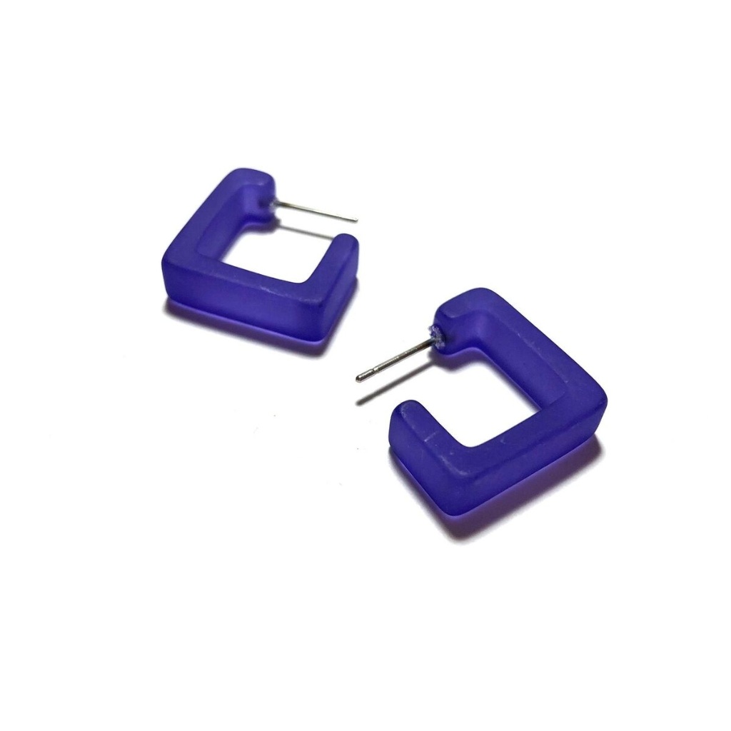 Cobalt Blue Small Geometric Square Hoop Earrings